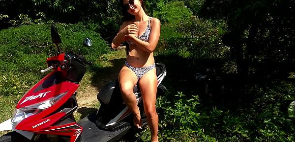  Perfect girl play with tight pussy outdoor on rental motorbike - PassionBunny.art